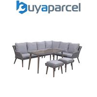 Signature Weave Danielle Wicker Corner Sofa Dining Table Set Stools Cushion Grey