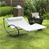 Garden Double Rocker Lounger Hammock W/ Pillow Sun Bed Patio Swing Chair Cream
