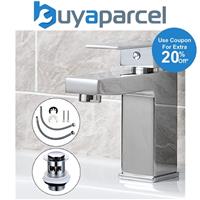 Chrome Edge Waterfall Cloakroom Basin Mixer Tap Sink Mono Bathroom + Waste