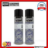 UPOL Power Can Satin Black Aerosol Topcoat Colour Fast Dry Spray Paint 500ml X2