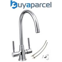 Bristan Cascade Sphere Kitchen Tap Chrome Twin Lever + Fixings + Flexi Pipes