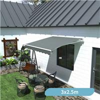 3x2.5M Garden Patio Manual Awning Canopy Shade Shelter Retractable Grey