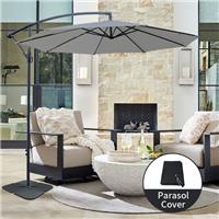 3M Garden Cantilever Banana Parasol Hanging Umbrella Grey with Base and Cover