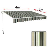 4x3M DIY Manual Awning Garden Canopy Sun Shade Retractable Shelter Multi Stripe
