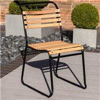 OUTDOOR SLATTED STACKING CHAIR WOODEN GARDEN CHAIR WITH METAL FRAME CAFE CHAIR