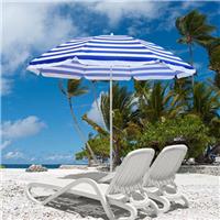 1.6m Beach Umbrella Parasol Sun Shade Outdoor Patio Tilting Blue-White Strip