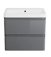 Bathroom Cabinet Vanity Unit Sink Basin Storage Ceramic Wall Hung 600 Grey