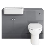 Bathroom Suite Combined Furniture Vanity Unit Sink Toilet WC Set BTW Grey Gloss