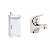 Bathroom Vanity Unit & Sink Basin Furniture Set Mono Chrome Mixer Tap White 420