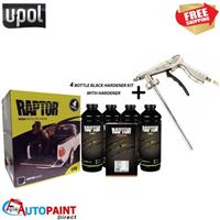 UPOL RAPTOR BLACK BED LINER TOUGH 4 BOTTLE KIT SCHUTZ SPRAY GUN