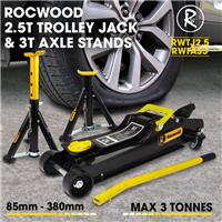 Trolley Jack 2.5 Ton Tonne Low Profile Hydraulic & Axle Stand Set 3 Ton Foldable