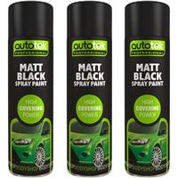 AutoTek Matt Black Multi-Purpose Aerosol Spray Paint 500ml x3