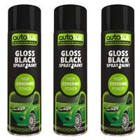 AutoTek Car & Home Gloss Black Multi-Purpose Aerosol Spray Paint 500ml x3