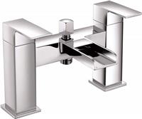 Bath Tap Set Shower Mixer Hose & Handheld Head Square Filler Waterfall Chrome