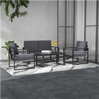 Aluminium Garden Furniture Sets w/ Cushions, Slatted Top Coffee Table, Black