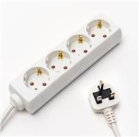 EU to UK Travel Adapter 4 sockets 1.5m Extension Lead Type G