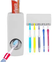 Automatic Toothpaste Dispenser + 5 Toothbrush Holder Stand Wall Mounted Bathroom