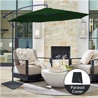3M Green Banana Parasol Sun Shade Hanging Umbrella Cantilever w/ Base and Cover