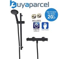 Triton Dene Matt Black Cool Touch Thermostatic Bar Mixer Shower + Fast Fit Kit