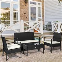 4PC Rattan Sofa Bistro Set Outdoor Garden Patio Wicker Chairs Table Conservatory