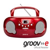 GROOVE BOOMBOX PORTABLE CD PLAYER W/ RADIO/AUX IN/HEADPHONE JACK - RED - GVPS733