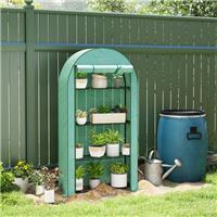 4 Tier Mini Greenhouse with Reinforced PE Cover, Roll-Up Door, Green
