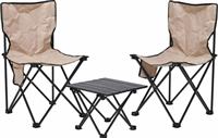 Camping Set 2 Chairs Folding Table Portable + Bag Lightweight Beach Garden Beige
