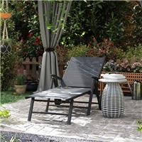 Folding Sun Lounger w/ Wheels, 5-Position Adjustable Chaise Lounge, Grey