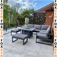 Sofa Set Aluminium Outdoor 6 Piece Garden Furniture with Fire Pit Table Grey