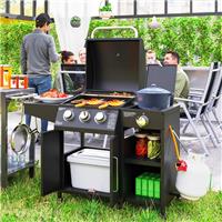 3+1 Burner Gas BBQ Grill with Storage Cabinet and Shelves 11.6 kW Gas Barbecue