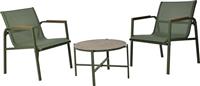 3 Piece Garden Bistro Patio Deck Set Marble Effect Glass Table 2x Chairs Green