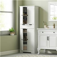 Tall Bathroom Cabinet, Storage Cupboard with Drawer, Adjustable Shelf, White