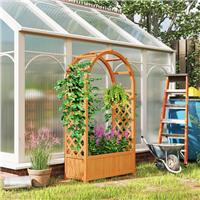 Wooden Raised Garden Bed, Garden Planter Box with Trellis, Liner, Drainage Holes