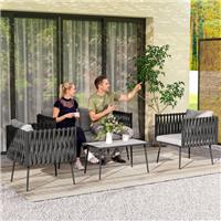 4 Piece Garden Furniture Set with Cushions, Garden Sofa Set, Light Grey