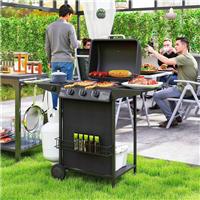 4 Burner Gas BBQ Grill Large Gas Barbecue Grill with Built-in Thermometer, Black