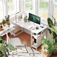 Computer Desk with Power Outlets 2 Storage Shelves and Headphone Hook White