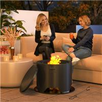Outdoor Round Fire Pit with Lid, Firepit with Fire Poker and Floor Mat, Black
