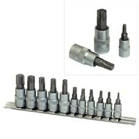 11pc 1/4" & 3/8" CRV Torx Star Socket Set T10 - T60 Chrome Vanadium Bits & Rail