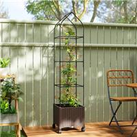 Raised Garden Bed with Trellis, Tomato Cage with Lockable Wheels, Drainage Holes