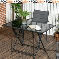 Dining Table Foldable Rectangular with Tempered Glass Top & Parasol Hole Black