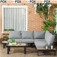 4 Piece Aluminium Garden Furniture Set L Shape Sofa w/ Tables Cushions Dark Grey