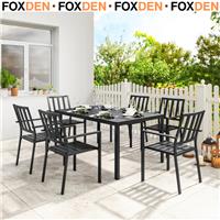 Dining Set 7-Piece Powder Coated Stackable Chairs w/ Umbrella Hole Table Black