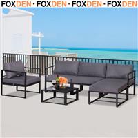 6-Piece Garden Sectional Sofa Set w/ Aluminium Frame, Coffee Table, & Footstool