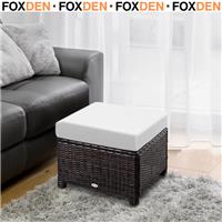 Footstool Rattan Wicker Metal Frame Water-Resistant with Padded Cushion Brown