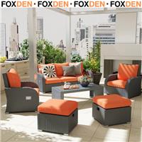 6 Piece Rattan Garden Furniture Set with Sofas Footstools & Table Outdoor Patio
