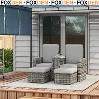 Rattan Sun Lounger w/ Storage Tea Table and Footstool Garden Outdoor Seating Set