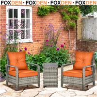 3 Piece Rattan Garden Bistro Set Patio Furniture Sofa with Storage Table & Chair