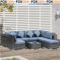 8 Piece Rattan Corner Sofa Set with Cushions and Glass Top Table Grey