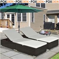 Set of 2 PE Rattan Sun Loungers with Cushions 5 Level Recliner Garden Furniture
