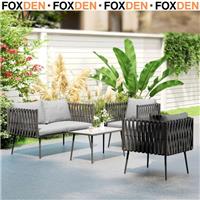 4-Piece Garden Furniture Set with Cushions - Light Grey 126W x 63D x 70H cm